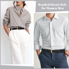 VONMELLI 2 Packs Waist Belts Women's Stretch Belt Women Men Braided Belt Women's Adjustable Elastic Fabric Belt for Unisex 2.5 cm Length 90 cm to 120 cm, Black and black