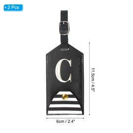 PATIKIL Luggage Tags 2 Pack PU Leather Embroidered Suitcase Tag Letter Travel Tag Privacy Protection Labels for Travel Baggage Suitcase, Black