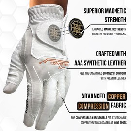 Copper Tech Adv 2.0 Golf Gloves Men Right Handed Golfer & Left Handed Golfer | Joint Support Copper Compression Mens Golf Glove | Tear Resistant Durability and Tacky Grip for Max Control