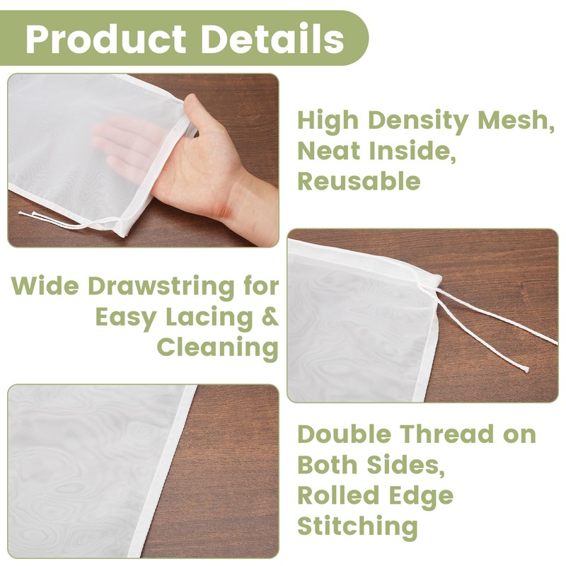 Pack of 8 Nylon Nut Milk Bags, Cheese Cloth Bags