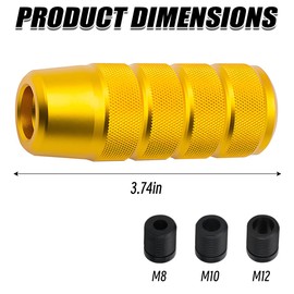 Osilly 95mm/3.74" Car Shifter Knob, Aluminum Weighted Automotive Gear Shift Manual knobs Lever with 3 Threaded Adapters M8 M10 M12 x 1.25, Universal for Manual Transmission Vehicle (Golden)