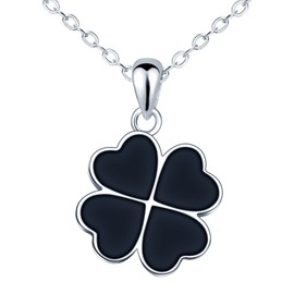 feilok 925 Sterling Silver Necklaces for Women black Four Leaf Clover Necklace Jewelry for Women Necklace with Zirconia