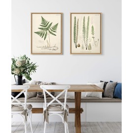 Kate and Laurel Sylvie Ferns 1 and Ferns 2 Set Framed Canvas Wall Art by Corinna Buchholz of Piddix, 2 Piece 18x24 Natural