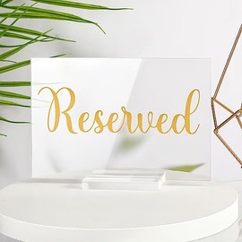 10 Sets Letreros de Reservado para Mesa Letrero para Asientos de Boda Acrílico Transparente Letreros de Reservado con Soporte Letrero de Reserved de Tienda de Mesa para Recepción Restaurante (Dorado)