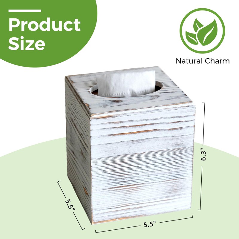 S310 Wood Tissue Box Cover, Rustic Square Tissue Box Holder