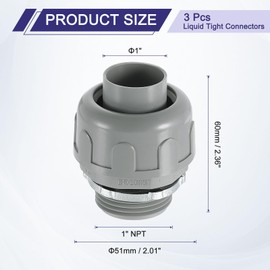 sourcing map 3Pcs Nonmetallic Liquid Tight Connectors, 1" NPT Plastic Flexible 180 Degree Conduit Fitting for Conduit, Pipe Tube Connection and Leakproof, Gray