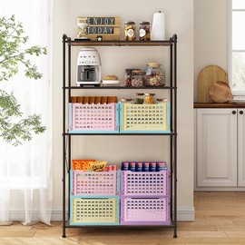 2 Pack Plastic Shelf Organizer Baskets,15.2"x11.2" Stackable Closet Storage Bins, Decorative Basket for Shelves, Closet, Pantry, Nursery Organizing, Foldable, Splice Color (Pink Purple)