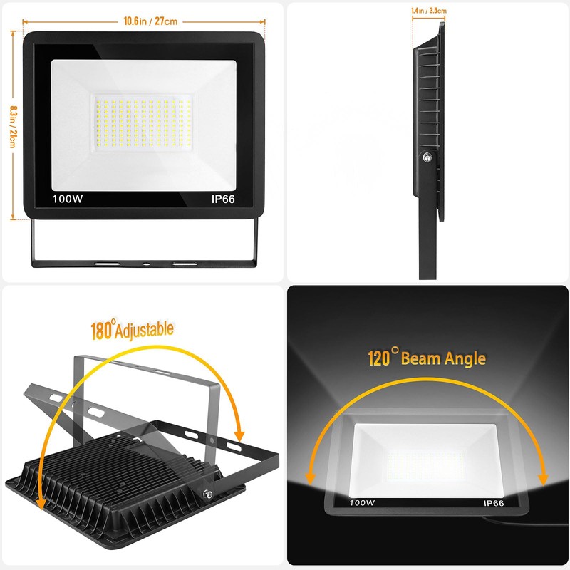 WuliFun 100W LED Flood Light Outdoor, 2Pack 10000LM Super Bright,