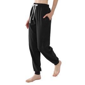 Cotton Sweats for Women Pants Tapered Cuff Stretchy Comfy Joggers with Pockets (Black, X-Large)
