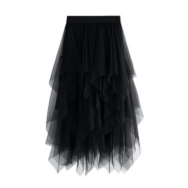 Women's Skirt, Tulle, Irregular, Layered Underskirt, Skirt, Ballet Tutu, Prom, Party, Pleated Dress, A-line Midi Skirt, High Waisted Skirt, black