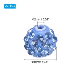 PATIKIL 10mm Crystal Disco Rhinestone Bead, 50Pcs Crystal Rhinestone Pave Disco Round Ball Polymer Clay for DIY Jewelry Making Bracelet, Light Blue