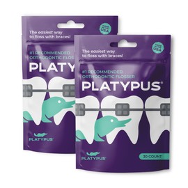 Platypus Platypus Orthodontic Flossers for Braces, 30 Count (Pack of 2), Ortho Picks for Adults & Kids, Fits Under Arch Wire, Non-Damaging, Encourage Flossing Habits