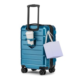 KYME Hardside Expandable Carry On Luggage 22x14x9 Airline Approved 20 Inch Hardshell Carry On Suitcase with Wheels TSA Lock Small Travel Rolling Luggage with Cup Holder for Women Men Lt Blue
