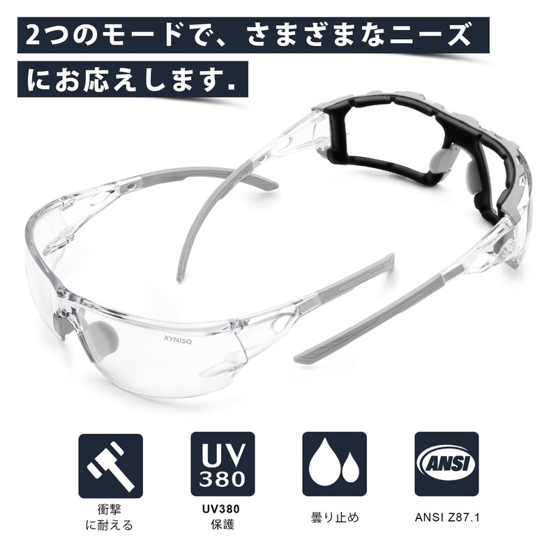 [XYNISQ] Protective Glasses, Anti-Fog Work Envelope Lens, Removable Foam Gasket,