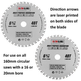 TCT16040TMPT Saxton TCT Multi Purpose Innovation Circular Saw Blade 160mm x 40T x 20mm Bore (16mm ring) Wood and Metal fits Festool Bosch Dewalt etc