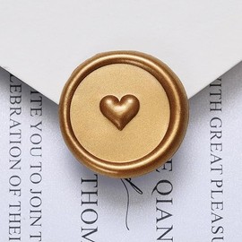UNIQOOO Wax Seal Stickers - 3D Heart Wedding Invitation Envelope Seal Stickers, 50 Pcs Self- Adhesive Antique Gold Stickers, Perfect for Invitation, Christmas, Gift