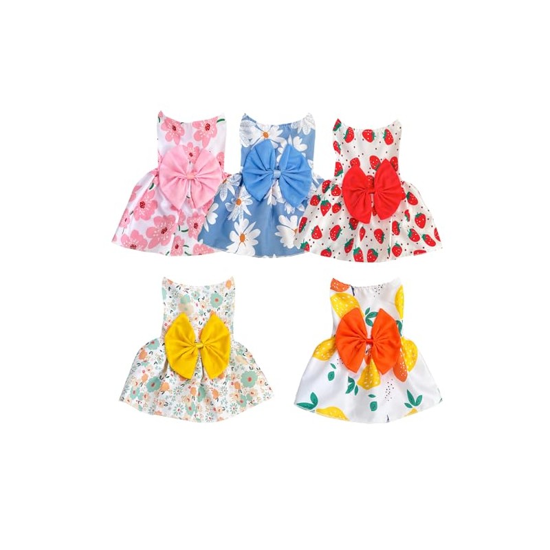 5 Pieces Dog Dresses Puppy Bowknot Luxury Princess Dress Floral
