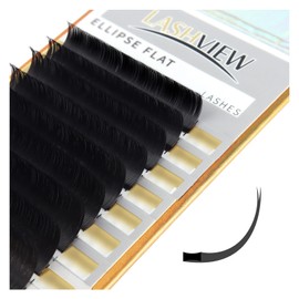 LASHVIEW Ellipse Flat Eyelash Extension,Flat Eyelash Extension supplies,Individual Lashes,0.15mm C Curl Mixed Length,Lash Extension,Semi-Permanent,Extremely Light & Soft,Professional Salon Use