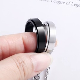 Lieson Couple's Necklace Stainless Steel with Ring Pendant, Partner Necklaces for Him and Her with Engraving Width 6 mm Ring Rotatable Silver Black, Stainless Steel