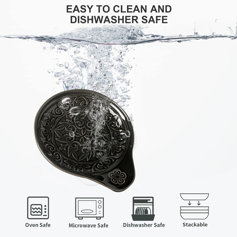 Howise Farmhouse Ceramic Spoon Rests Holder for Kitchen Counter Stove