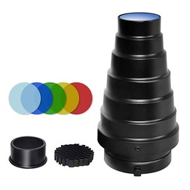 Soonpho Aluminium Alloy Conical Snoot Kit for Bowens Mount Strobe Flash, Speedlite Photography, Honeycomb Grid and 5 Colour Filters for Bowens Mount Strobe Flash Speedlite