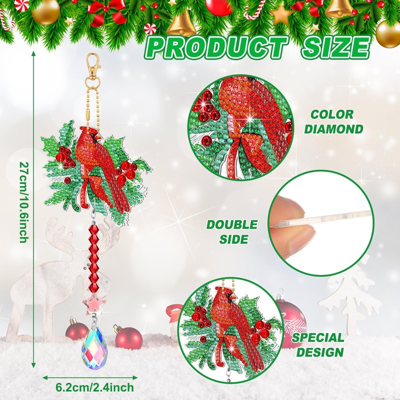 Perthlin 6 Pcs 5D Diamond Art Wind Chime Cardinal Diamond