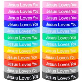 QEERBSIN 24 Pcs Jesus Loves You Rubber Bracelets Colorful Silicone Wristbands Jesus Loves You Silicone Bracelet Church Gifts Rubber Wristbands for kids Men Women Party Favors
