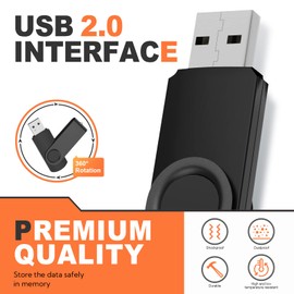 USB Stick 4GB USB 2.0 Memory Stick Uflatek Thumb Flash Drive 10 Pack Rotate USB Memory Sticks Black Metal Pen Drive USB Flash Drive with Tag and Lanyard for Computer Laptop
