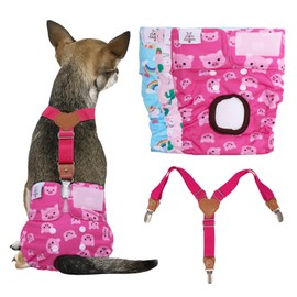 CuteBone Dog Diapers Female 3 Pack Reusable Doggy Diapers with One Suspender for Small Medium Large Dog Period BDD05M