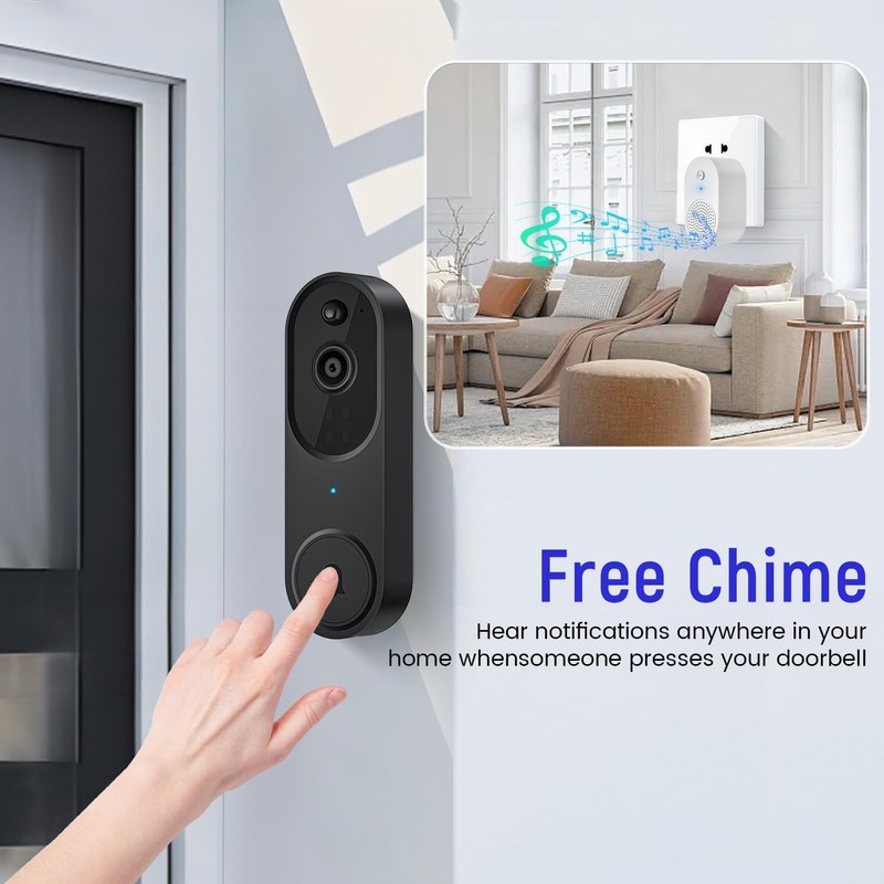 guggre 1080p Wireless Video Doorbell + Indoor Ring Chime, Enhanced