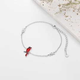 LONAGO 925 Sterling Silver Red Cardinal Bird Bracelet Adjustable Link Chain Our Love Never Dies Jewelry Gifts for Women
