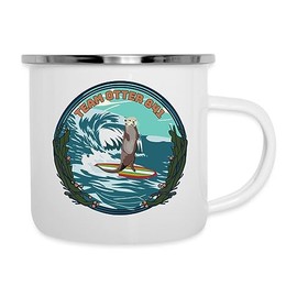 Spreadshirt Team Otter 841 / Funny Surfing Otter Enamel Mug, One Size, white