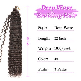 Alaleibaby Curly Braiding Hair 22 inch Ocean Wave Crochet Hair for Black Women 3 Packs Long Deep Wave Wet and Wavy Braiding For Boho Braids.