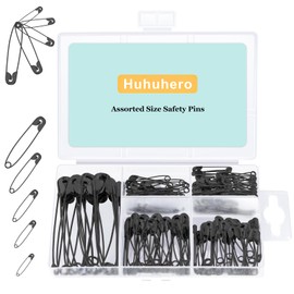 Huhuhero 160-Pack Safety Pins Assorted, Small and Large Safety Pins for Clothes Costume, 5 Different Sizes Nickel Plated Steel Pin Bulk, Sewing Arts Crafts Supplies, Black