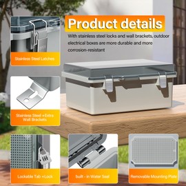 BSEED Waterproof Electrical Junction Box, Outdoor Enclosure with Hinged Cover, Mounting Plate & Wall Brackets - Lockable ABS Plastic Box for Router, Switch, Electrical Project (Clear, 11.4"×7.5"×5.5")
