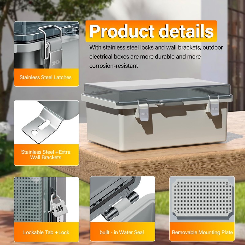BSEED Waterproof Electrical Junction Box, Outdoor Enclosure with Hinged Cover,