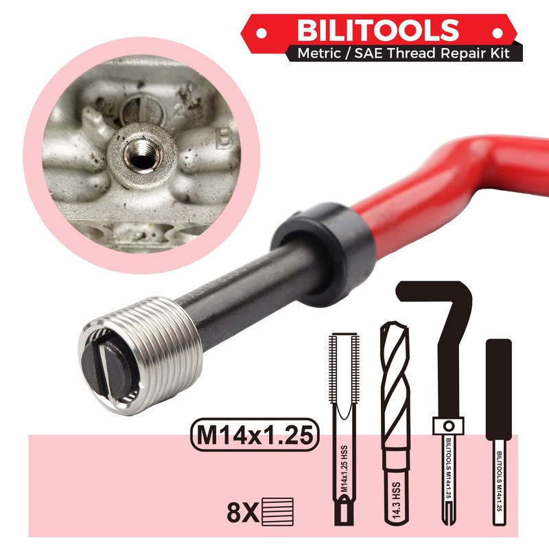 BILITOOLS M14x1.25 Thread Repair Kit, HSS Drill Helicoil Repair Kit