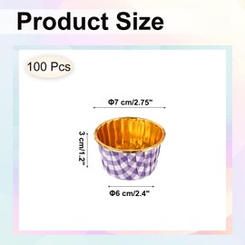 sourcing map 100 Pcs Single-Sided Aluminum Foil Cupcake Liners, Greaseproof Muffins Baking Cupcakes for Wedding Birthday Party Decoration, Purple (Round-Grid)