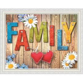 Abillyn Embroidery Cross Stitch Kits Wooden Sign Family and Love Hearts Stamped with Printed Pattern Starter Kit (Family)