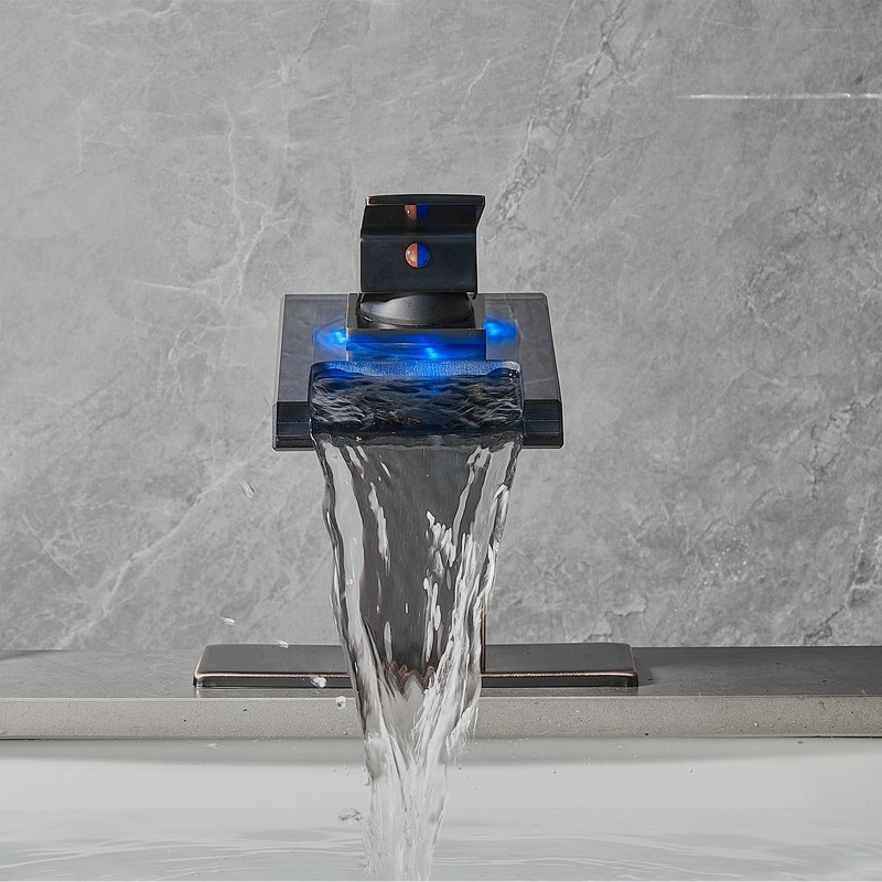 AVSIILE LED Bathroom Sink Faucet, Oil Rubbed Bronze Waterfall Single