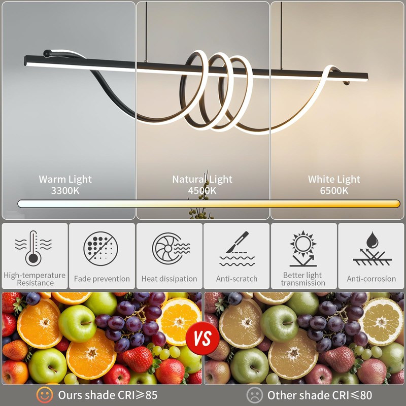 INAOSN Modern LED Island Lights, 3300k-6500K Dimmable Pool Table Light