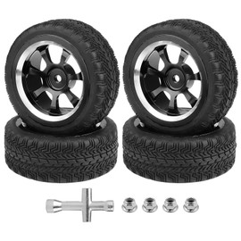 Hobbyfire 1/10 RC On Road Drift Car Tires OD 2.6" & 12mm Hex Aluminum Wheels Glued for Traxxas 4tec 2.0 Tamiya TT02 Redcat HPI HSP, Set of 4 (Color E)