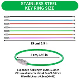 Amabro 21PCS Stainless Steel Wire Ring, Loops Wire Keychain Cable Key Rings Coated Cable Loop Rings for Hanging Keyrings Luggage Tags ID Tags Keepers 2mm(Multicolor)