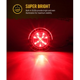 Partsam 10Pcs Red 12LED Round Clearance/Marker Lights with Polished Chrome-plated Plastic Bezel for Trailer Truck RV, Clear lens, 12V