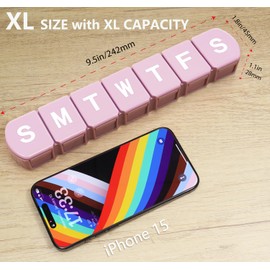 MOLN HYMY XL Weekly Pill Box Organizer 7 Day, 1 Week Jumbo Pill Dispenser Case One Time a Day, Daily Med Container to Hold Vitamin and Supplement (Pink)