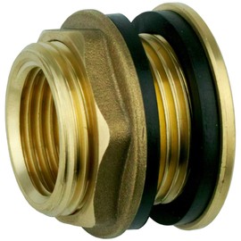 Water Butt Tank Feed-Through 3/4 Inch Internal Thread Brass Connection for Tap Tap Barrel Fitting Including 2 Seals Rain Barrel (3/4 Inch Tank Feed-Out)
