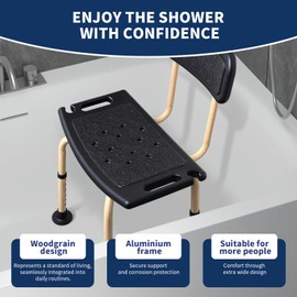 Unioncare Shower Chair for Elderly and Disabled - Heavy Duty Shower Seat with Adjustable Back Rest, 350lbs, Wooden Safe and Comfortable Shower Bench, Senior Bathroom Stool