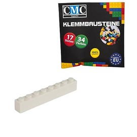 CMC imports 50 Clamping Blocks Building Blocks Basic Building Blocks 1 x 8 Nubs Compatible 8 Nubs Bricks 34 Different Colours (713 - White)