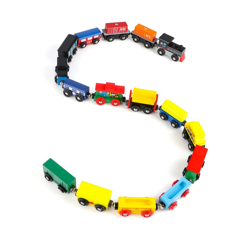 KABENFIS 16 PCS Wooden Train Set Magnetic Train Set for