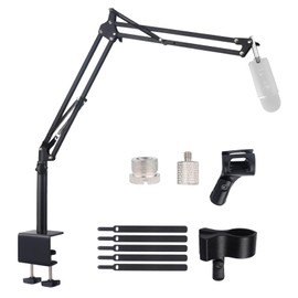 Lemxadd Microphone Stand Mic Boom Arm for Blue Yeti HyperX QuadCast SoloCast Yeti Nano Snowball SM7B Q2U Fifine K669B and Other Mics, Overhead Mic Stand Desk Boom Arm with 5/8" 1/4" Adapter